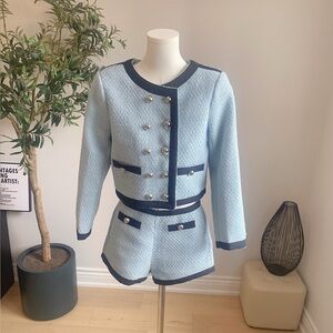 Light Blue Tweed Jacket & Shorts Set Size S NWT